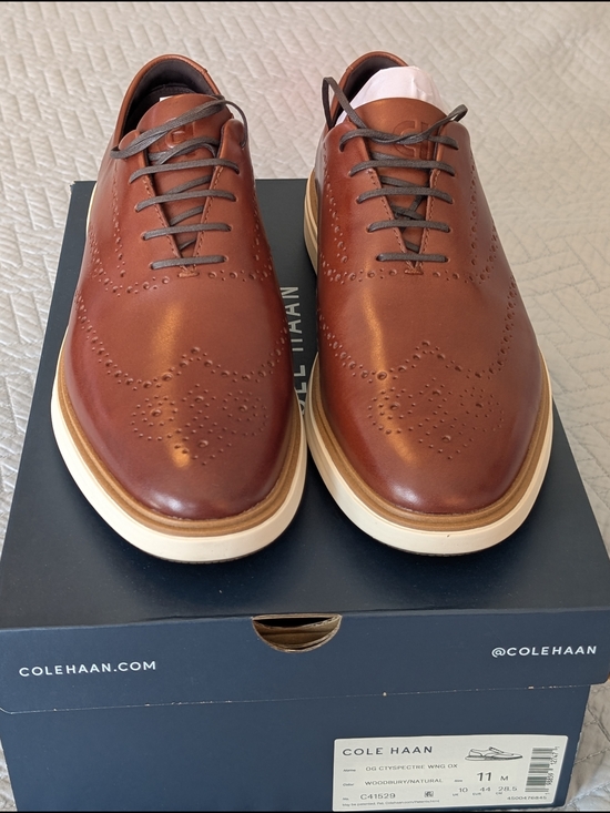 NiB Cole Hann Men\'s OriginalGrand Cityspectre Wingtip Oxfords Brown Size 11 (319